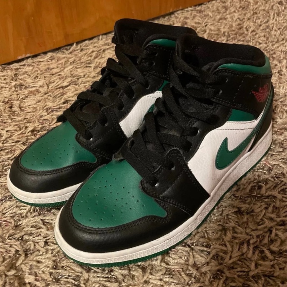 Nike Air Jordan 1 Mid Green Black White Athletic Shoes